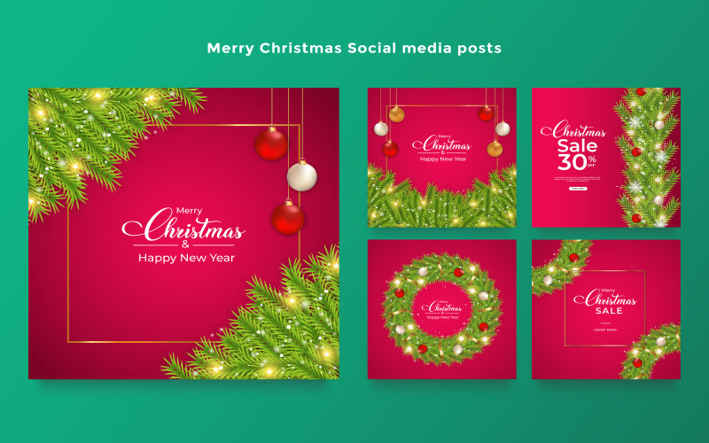 Merry Christmas Template Vector Bundle Social Media