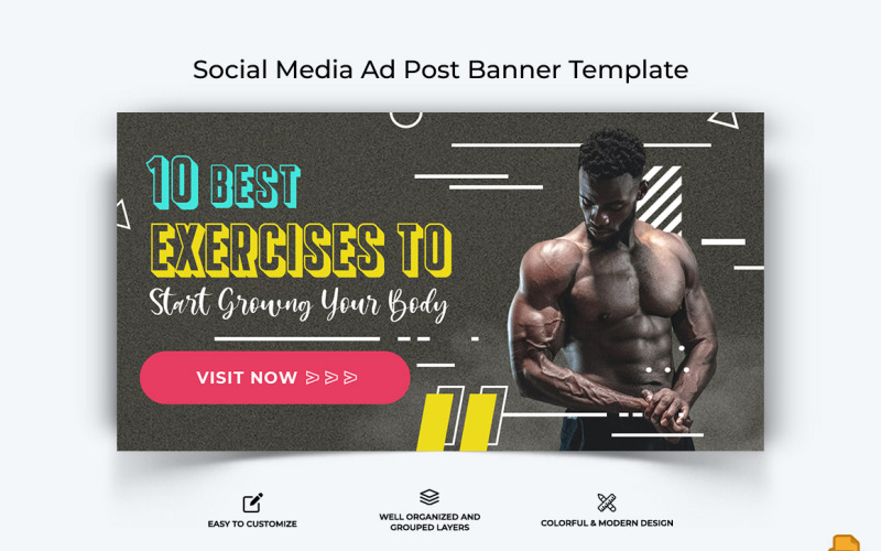 Gym and Fitness Facebook Ad Banner Design-013 Social Media