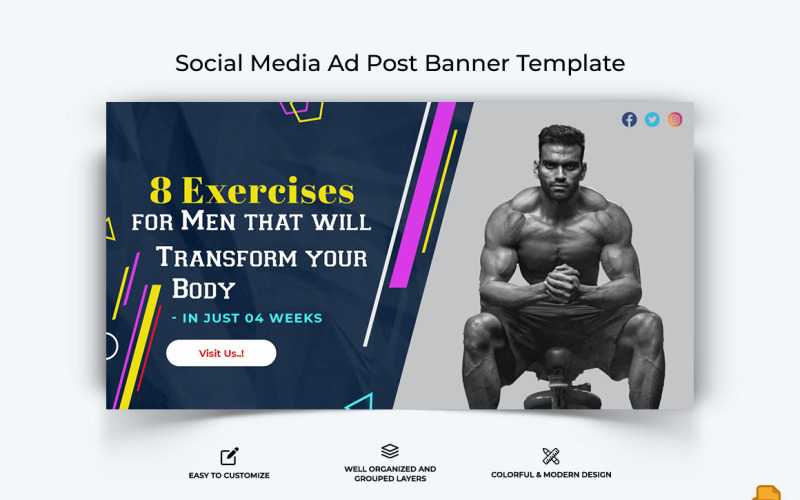 Gym and Fitness Facebook Ad Banner Design-016 Social Media