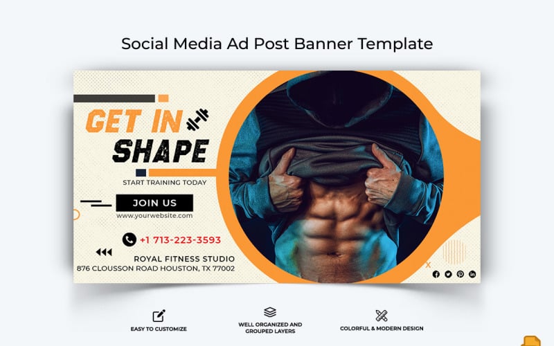 Gym and Fitness Facebook Ad Banner Design-018 Social Media