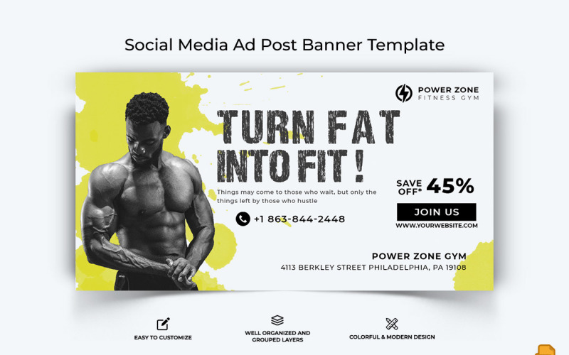 Gym and Fitness Facebook Ad Banner Design-022 Social Media