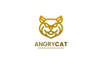 Angry Cat Line Art Logo Style
