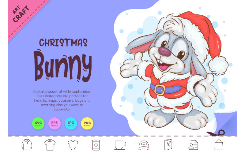 Christmas Cartoon Bunny. Clipart. Vector Graphic