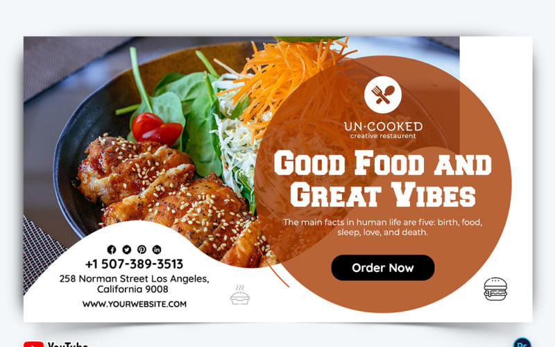 Restaurant and Food YouTube Thumbnail Design Template-21 Social Media