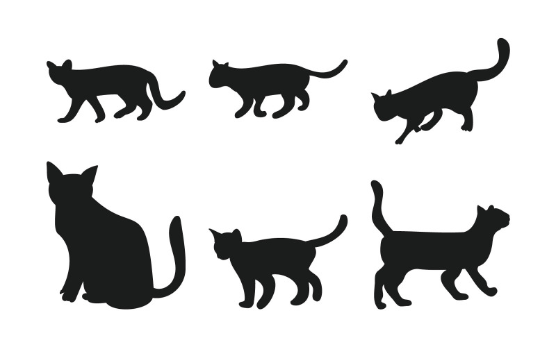 Cat Silhouette Vector in Different Poses Illustration
