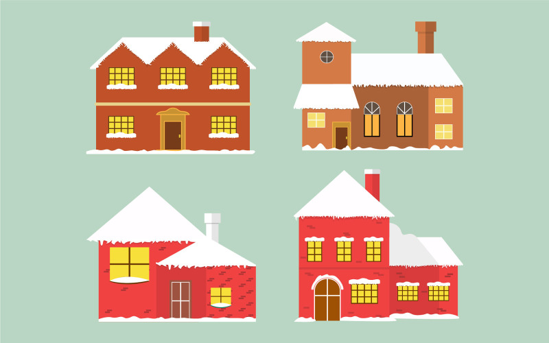 Christmas Village Set with Snow on Roof Illustration