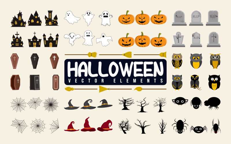 66 Halloween Element Bundle Vector Illustration