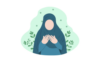 Muslim Girl Praying Flat Illustration