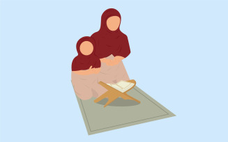 Muslim Girls Reading Quran Flat Design