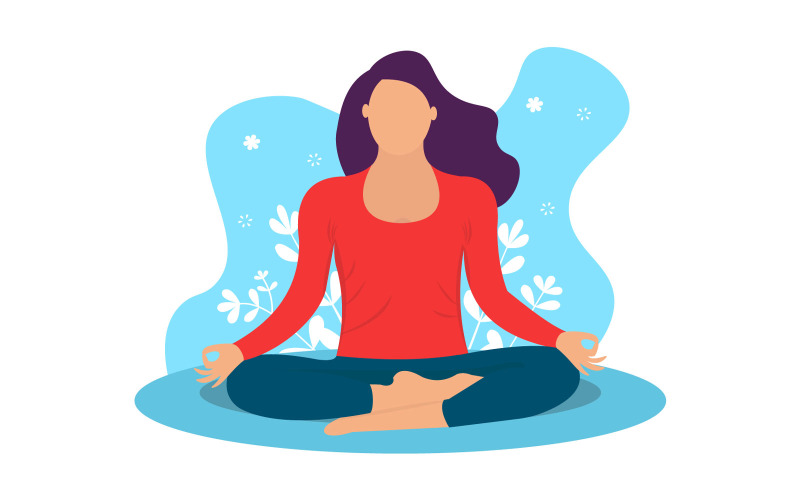 Woman Sitting and Doing Yoga Flat Design Illustration