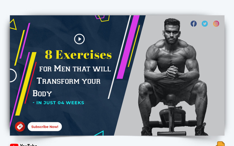 Gym and Fitness YouTube Thumbnail Design -006 Social Media