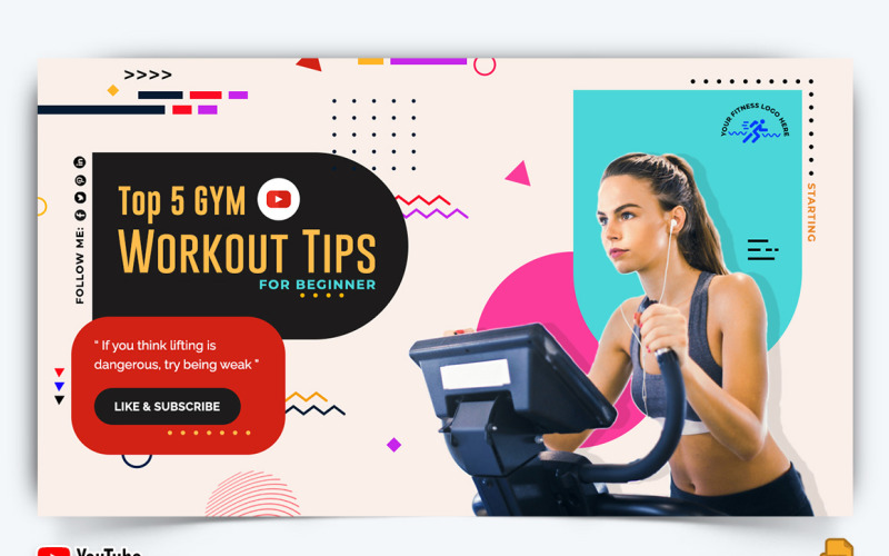 Gym and Fitness YouTube Thumbnail Design -008 Social Media