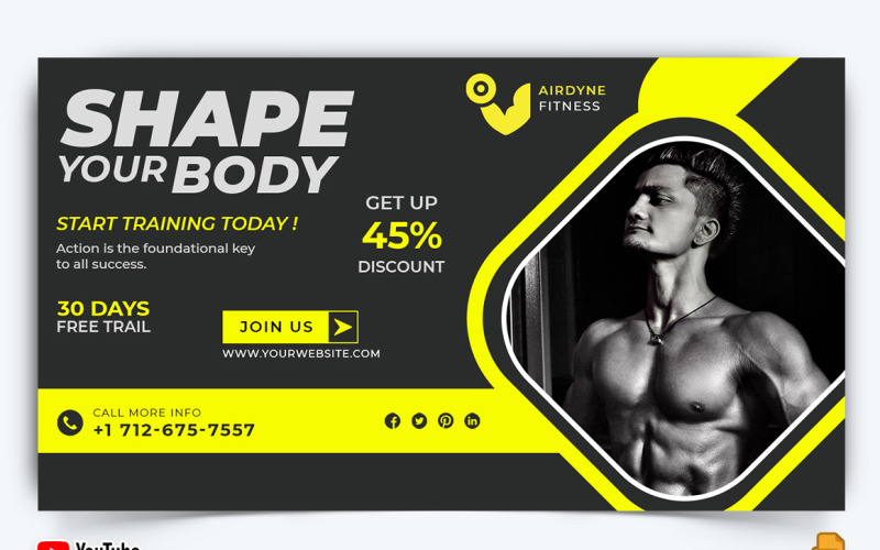 Gym and Fitness YouTube Thumbnail Design -029 Social Media