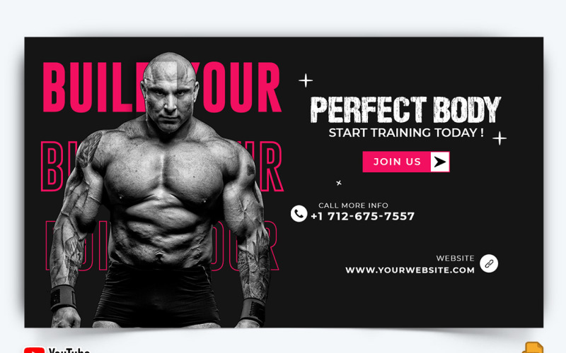 Gym and Fitness YouTube Thumbnail Design -030 Social Media