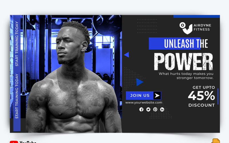 Gym and Fitness YouTube Thumbnail Design -032 Social Media