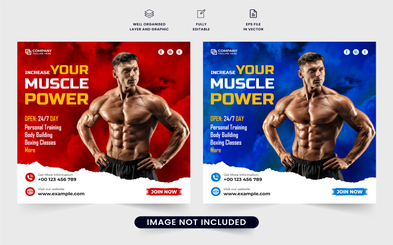 Fitness gym promotional template vector Social Media