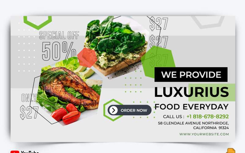 Food and Restaurant YouTube Thumbnail Design -044 Social Media