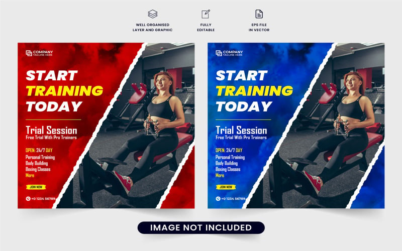 Fitness gym workout template vector Social Media