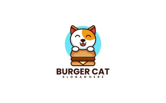 Burger Cat Cartoon Logo Style