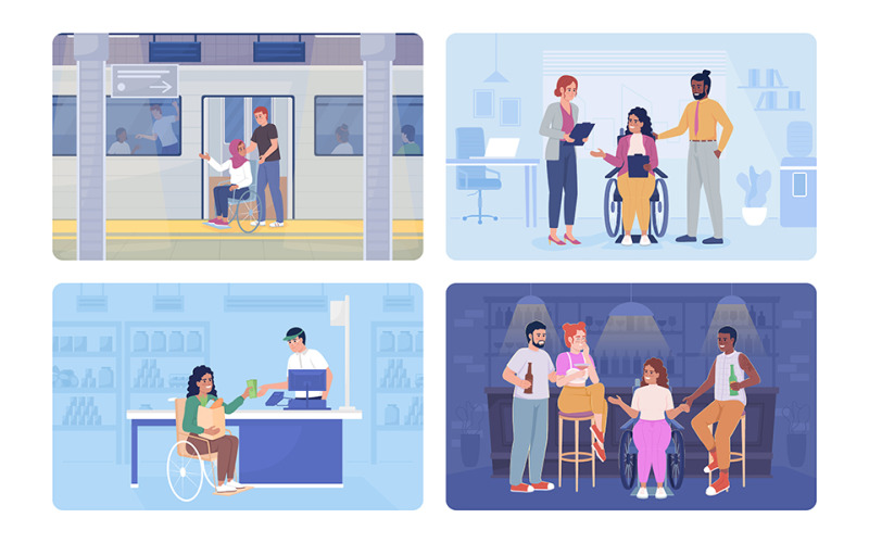 Social inclusion 2D vector isolated illustration set Illustration