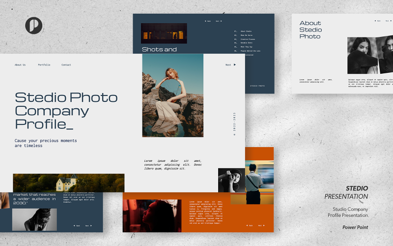 Stedio – white aesthetic minimalist studio company profile presentation template PowerPoint Template