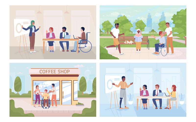Work and life balance 2D vector isolated illustration set Illustration