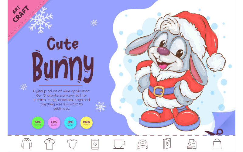 Cute Christmas Bunny. Clipart Vector Graphic
