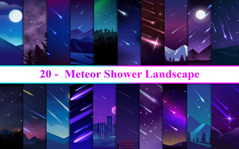 Meteor Shower Landscape, Night Sky Landscape, Nature Landscape Background