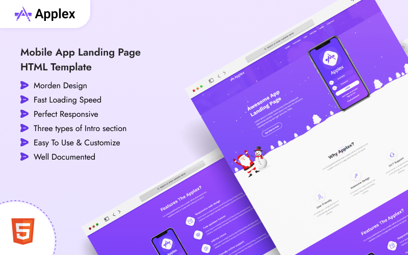 Applex - Showcase Mobile App HTML Template Landing Page Landing Page Template