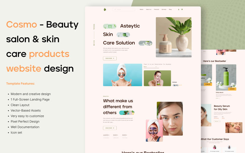 Cosmo - Beauty salon and skin care products website template UI Element