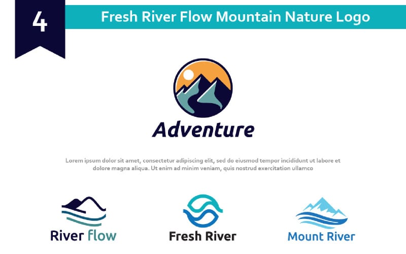 4 Fresh River Flow Mountain Nature Logo Logo Template