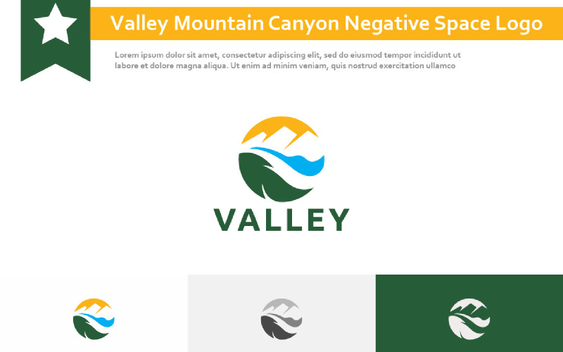 Valley Mountain River Canyon Negative Space Logo Logo Template
