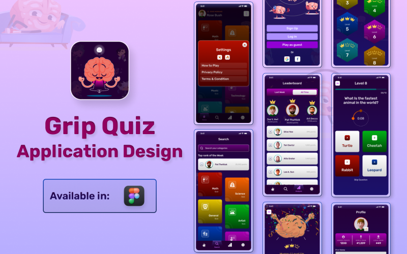 Grip Quiz - Mobile Application Figma Kit UI Element