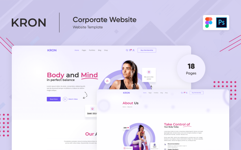 Kron Fitness Three And Gym Template PSD Template