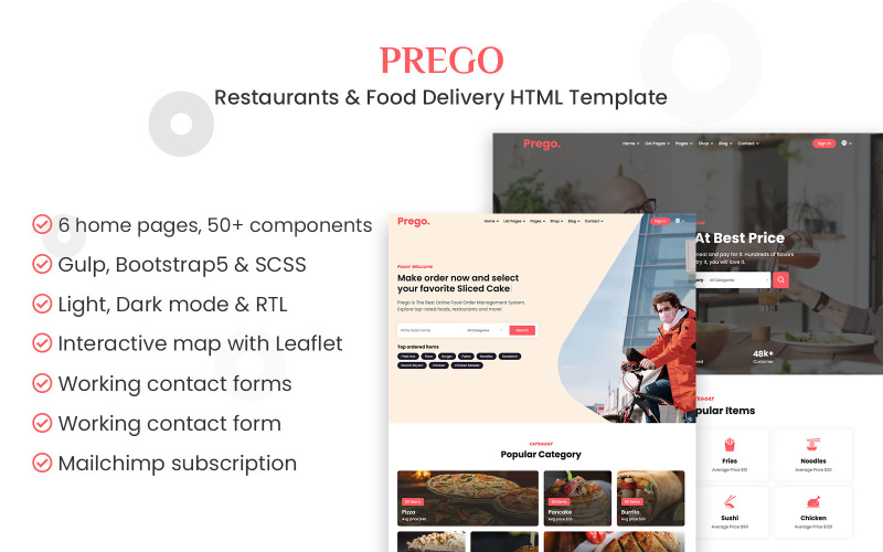 Prego - Restaurants & Food Delivery HTML Template Website Template