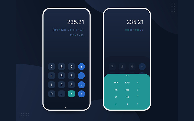 User Interface for Calculator App with Flat and Modern Style UI Element