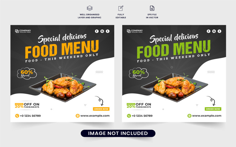 Restaurant food menu template vector Social Media