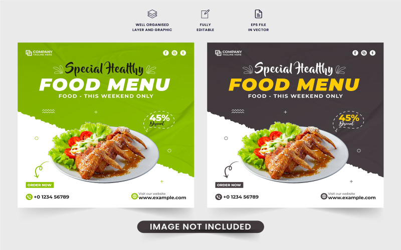 Restaurant healthy food template vector Social Media