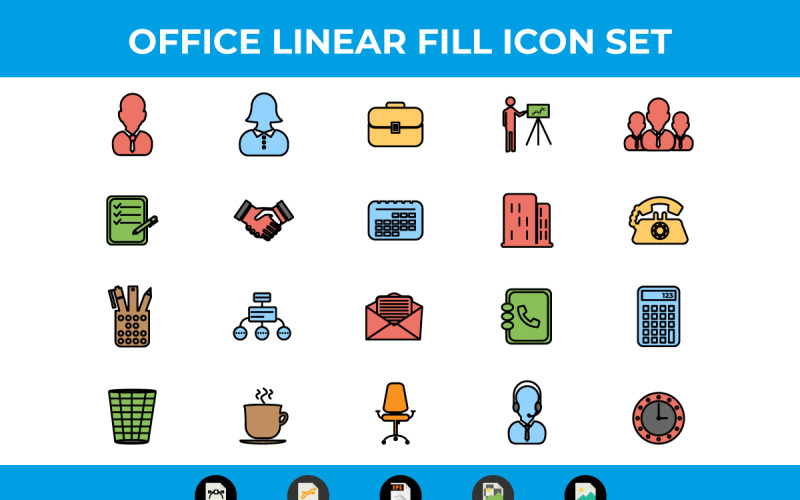 Business and Office Linear Fill Icons Vector and SVG Icon Set