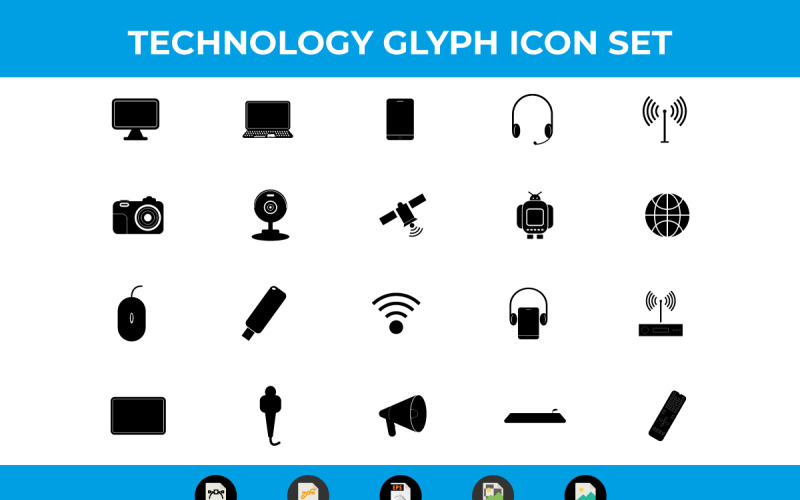 Glyph Technology and Multimedia icons Icon Set