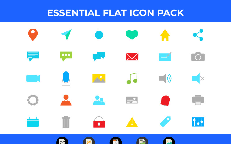 30 Flat Essential Icon Pack Vector and SVG Icon Set