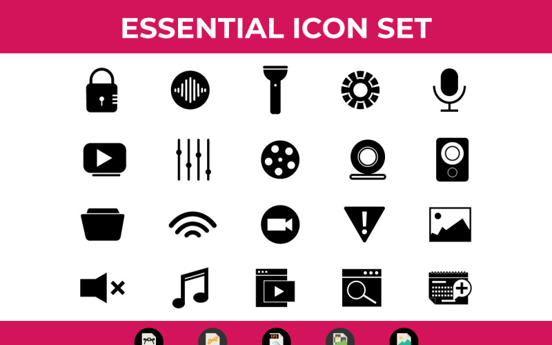 30 Flat Essential Icon Pack Vector Illustrations Icon Set