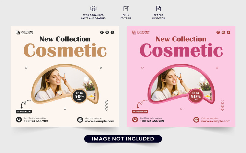 Cosmetic sale web banner template vector Social Media