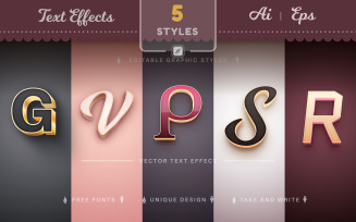 Set 5 Gold Editable Text Effects, Font Styles