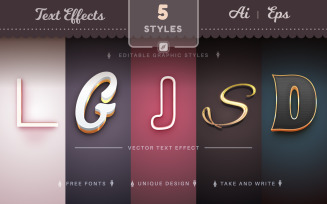 Set 5 Golden Editable Text Effects, Font Styles