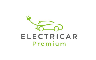 Line art Electric Car Logo Design Vector Template