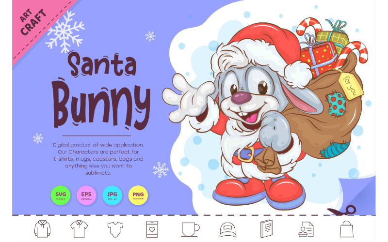 Christmas Santa Bunny. Clipart Vector Graphic
