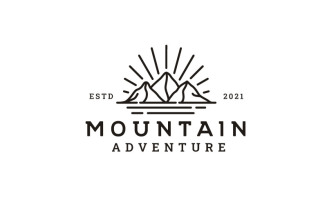 Line Art Mountain Adventure Logo Design Vector Template