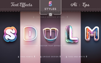 Set 5 Rainbow Editable Text Effects, Font Styles