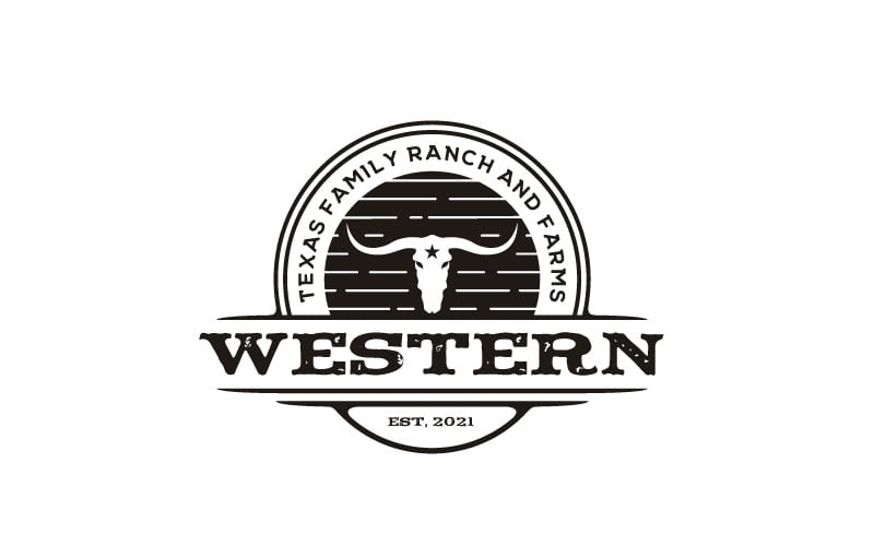 Texas Longhorn, Country Western Bull Cattle Vintage Label Logo Design ...
